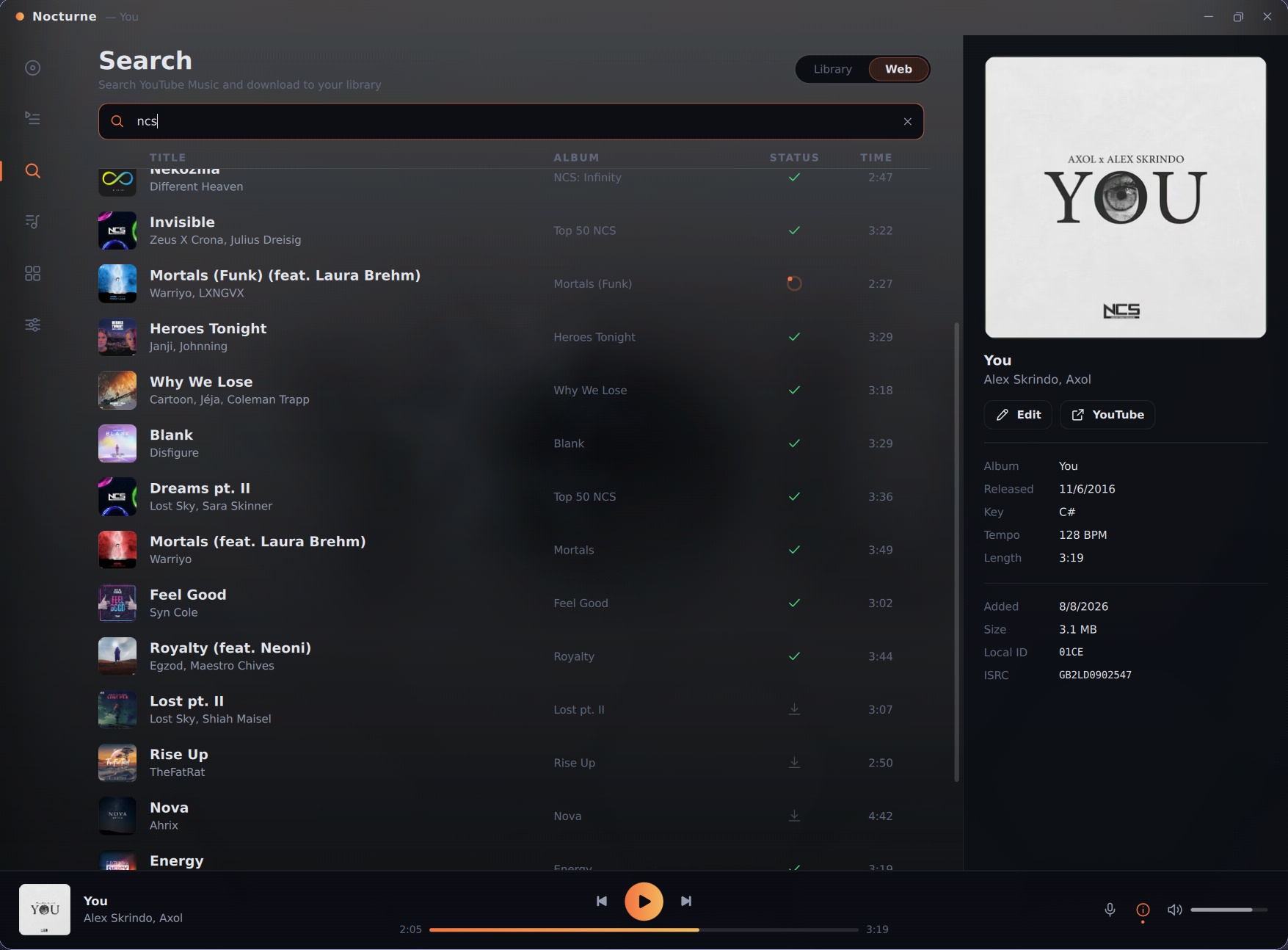 Web search results with album artwork, ready to download